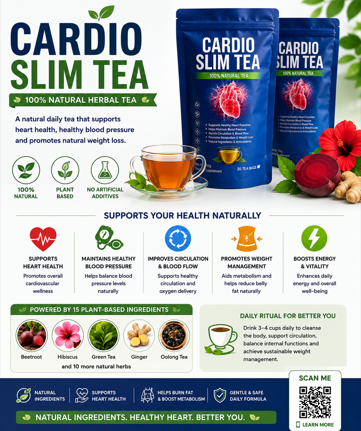 Cardio Slim Tea Daily Heart and Wellness Formula — 100% natural herbal tea benefits