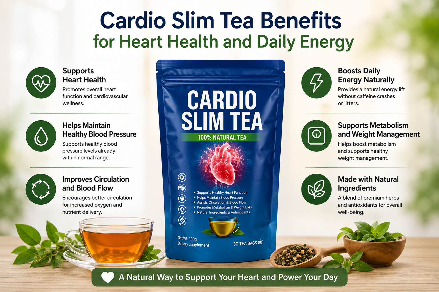 Cardio Slim Tea Benefits for Heart Health and Daily Energy infographic